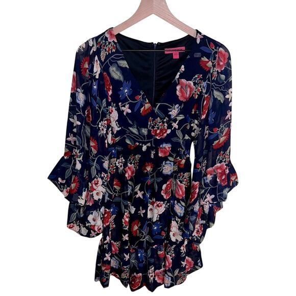 Betsey Johnson Dresses & Skirts - BETSEY JOHNSON Blue Colorful Floral Dress Easter 2 cottage core flouncey